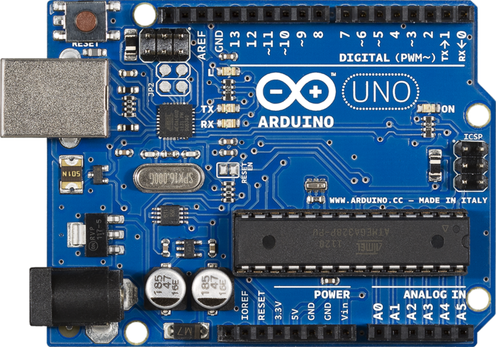 B.1: Η αναπτυξιακή πλατφόρμα Arduino αποτελείται από τον μικροεπεξεργαστή 8bit ATMEGA328P. Στην εικόνα φαίνεται η έκδοση UNO.