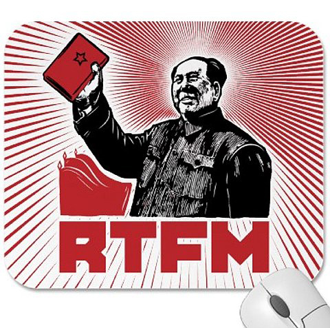 Δημοφιλές διαδικτυακό μιμίδιο (meme) αναφορικά με τον όρο RTFM (Read The Fucking Manual)