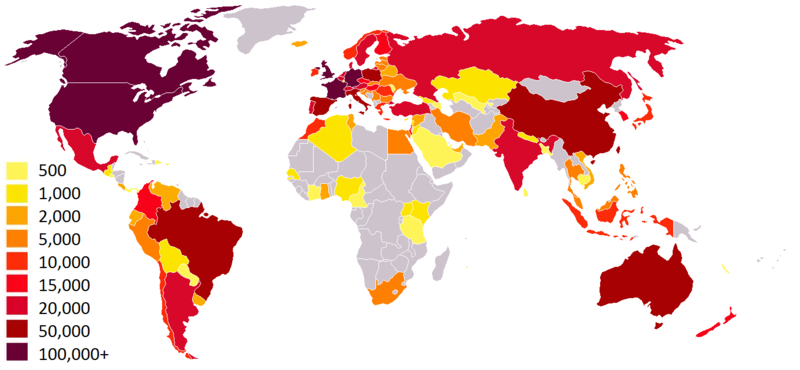 Θεματικός χάρτης που δείχνει τον αριθμό των εγγεγραμμένων χρηστών της πλατφόρμας ανά χώρα.