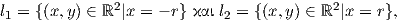               2                          2
l1 = {(x,y) ∈ ℝ |x = - r} και l2 = {(x,y) ∈ ℝ |x = r},  
