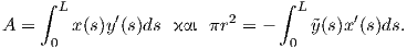     ∫                          ∫
      L     ′            2       L     ′
A =     x(s)y (s)ds και πr  = -     ˜y(s)x (s)ds.
     0                          0  