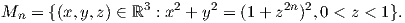 Mn  = {(x,y,z) ∈ ℝ3 : x2 + y2 = (1+ z2n )2,0 < z < 1}.  