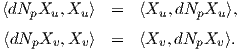 ⟨dNpXu,  Xu⟩  =   ⟨Xu, dNpXu  ⟩,
 ⟨dNpXv,  Xv⟩  =   ⟨Xv, dNpXv ⟩.
