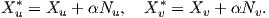 Xu*= Xu  + αNu,   Xv*= Xv + αNv.  