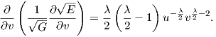   (         )
∂     1 ∂ √E-     λ (λ    )    λ λ
--- √--------  =  -- --- 1  u- 2v 2-2.
∂v    G  ∂v       2  2
