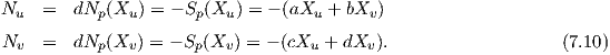 Nu  =   dNp(Xu ) = - Sp(Xu ) = - (aXu + bXv )

Nv  =   dNp(Xv ) = - Sp(Xv ) = - (cXu + dXv ).                 (7.10)
